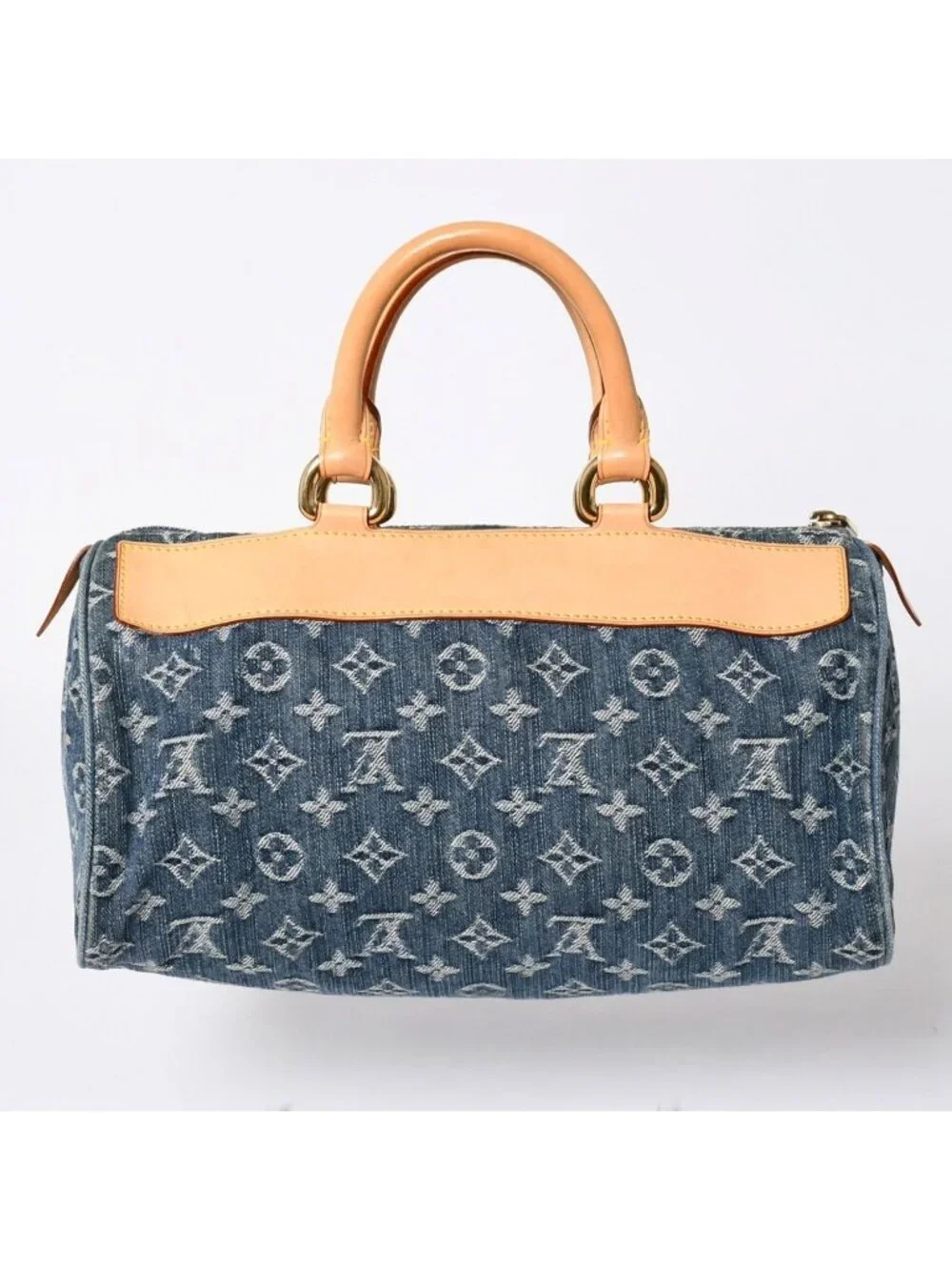 Louis Vuitton Neo Speedy Handbag Monogram Denim Indigo Blue Gold